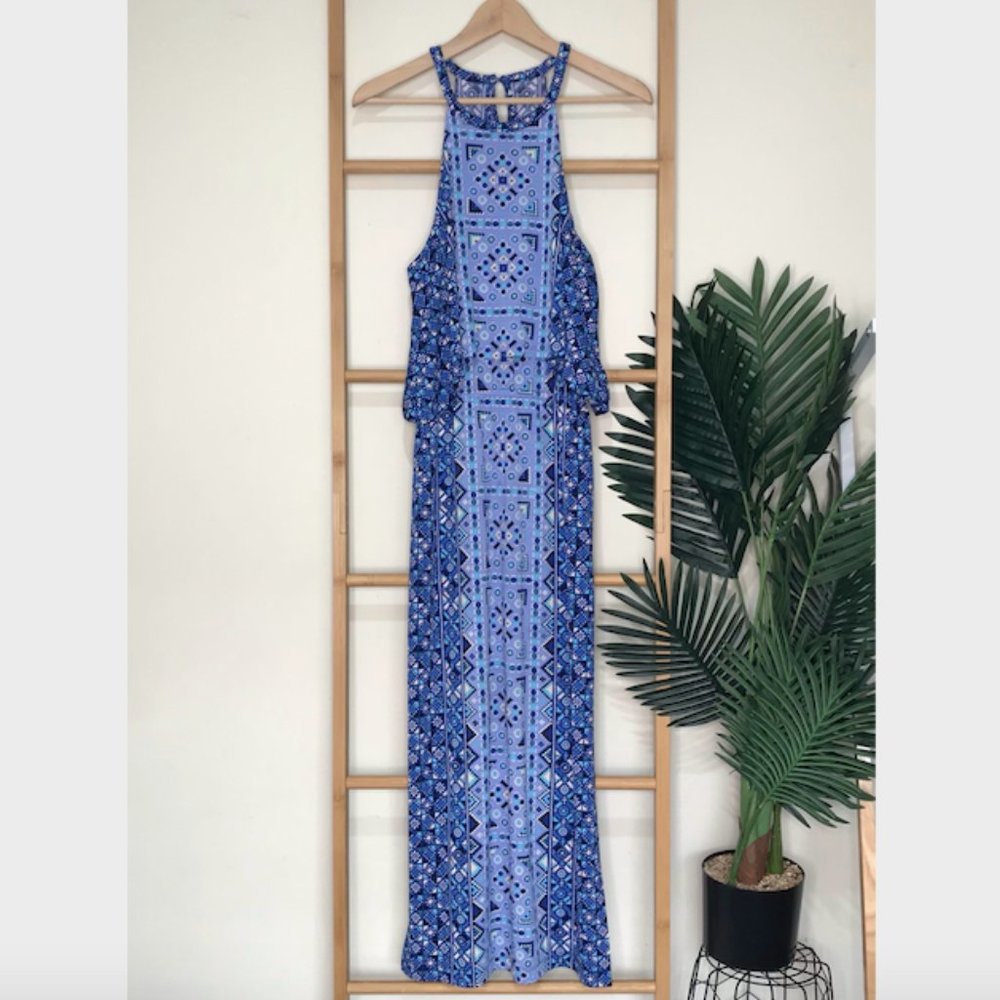 Tigerlily Blue Geometric Print Totem Midi Dress 8 - Picture 2 of 12